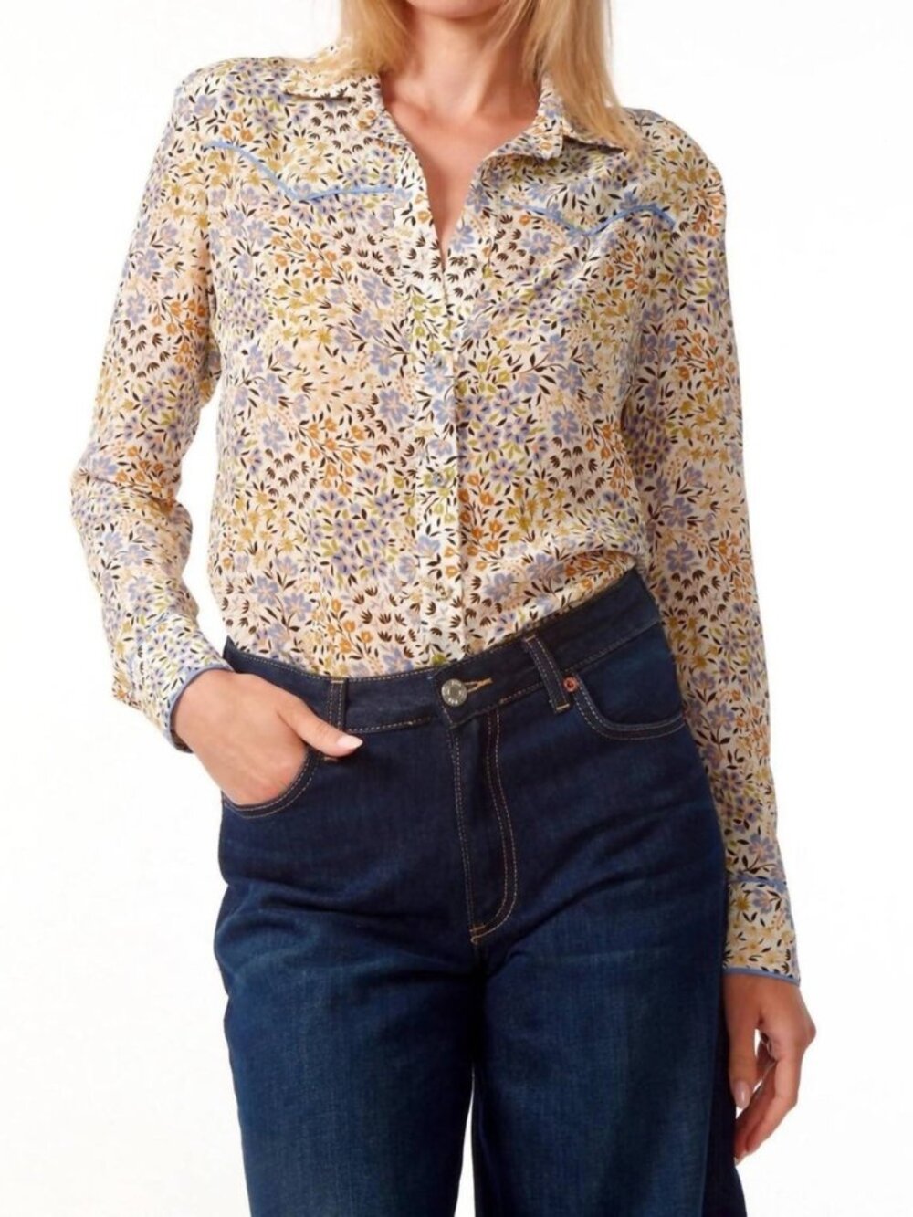 Gilner Farrar Florence in Province Print Long-Sleeve Button-Up Top Yellow XS